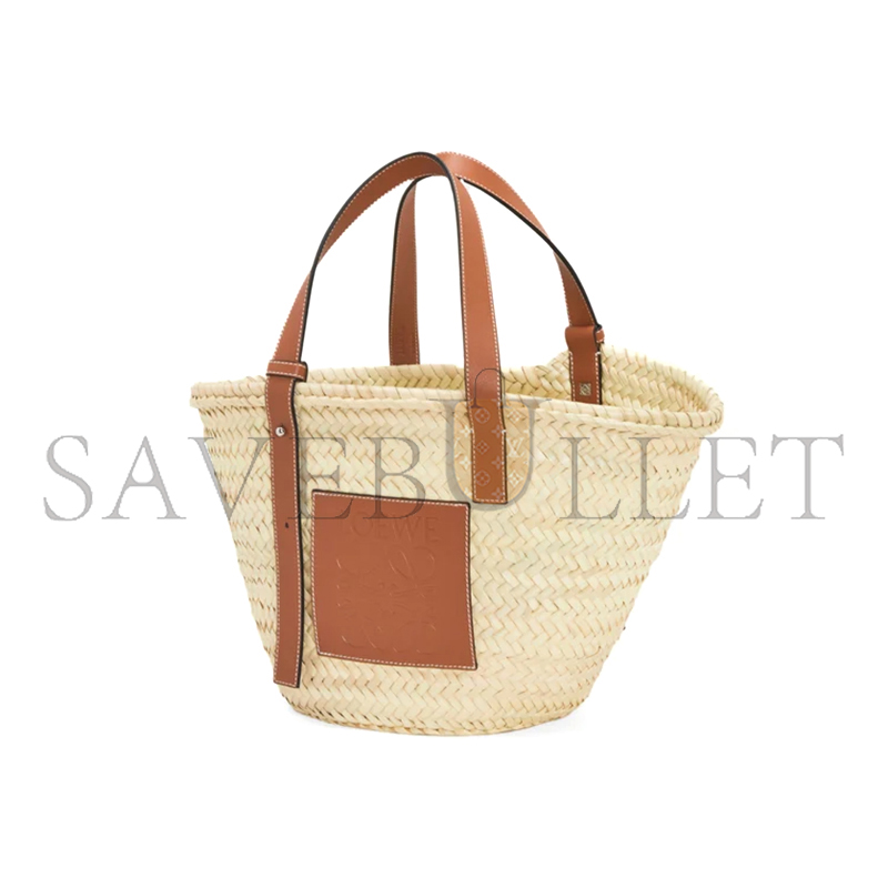 L0ew* basket in palm leaf and calfskin a223s92xax (40*36.5*16cm)